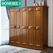 Chinese style simple solid wood double door oak wardrobe bedroom three four five six door wardrobe large capacity top cabinet wardrobe