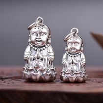 Foot Silver 990 Retro Hollow Elegant Little Monk Monk Lotus Gavu Box Sterling Silver Sweater Pendant