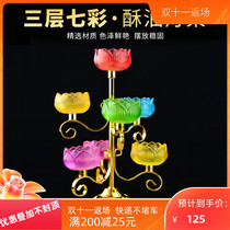 Colorful glaze lotus ghee lamp holder Tibet Buddhist supplies long-term light pure copper seven-star lamp stand for Buddha lamp stand