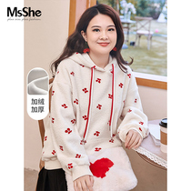 (Plus velvet) MsShe plus size womens slightly fat new winter loose age imitation lamb wool embroidery sweater