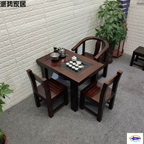 Old boat wood tea table and chair combination kung fu solid wood bubble tea table balcony small household tea set integrated tea table tea table