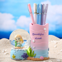 Pen Holder children Girl Girl cute girl heart mermaid Crystal ball pen holder creative fashion cute elementary school princess birthday gift girl girl desktop storage box ornaments ns Japanese Department