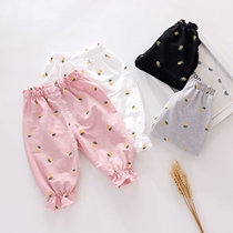 South Korean womens children Summer thin section Anti-mosquito pants Childrens baby Seven Pants Baby Boy Light Cage Pants 1 One 3-year-old pants