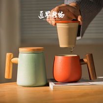 Craftsmans new Nordic ceramic mug frosted water cup Household personality with lid Tea water separation breakfast couple cup