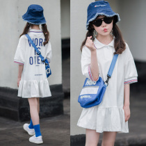 Girls polo dress foreign summer clothes 2021 new middle and big children short sleeve princess dress childrens sports long skirt