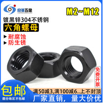 Black 304 stainless steel hex nut Nut Black zinc plated screw cap M2 M2.5 M3M4M5M6-M12
