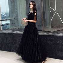 Evening dress skirt women 2020 new socialite noble elegant word shoulder black long annual meeting host dress