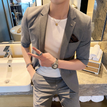 Fugui Bird Summer 70% Sleeves Suit Suit Mens Slim Fit Trend 90% Pants Middle Sleeve Suit Two-piece Suit