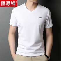 Hengyuan Xiang v Collar Cotton short sleeve T-shirt men Middle-aged summer thin mercerized cotton slim stretch base shirt dad