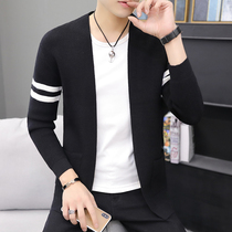 Mens Casual Knitted Cardigan Jacket Stripes 2021 Spring and Autumn New Korean Slim Trend Mens Top