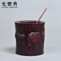 Yundian new product Five cattle picture pen holder African leaflet Rosewood carving ornaments Solid wood wood Wenfang Log crafts