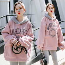 Pregnant womens autumn and winter suits fashion pregnant womens small men Net red plus velvet thickened loose jacket