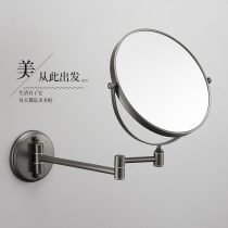 Bathroom cosmetic mirror hotel bathroom folding rotating telescopic mirror gun gray double-sided magnifying Wall-mounted Beauty Mirror