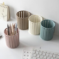 Creative imitation rattan woven plastic pen holder Multi-functional simple hollow student desktop storage box Office stationery pen bucket
