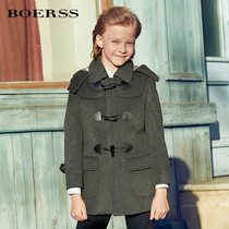(Clearance Special) Boys woolen coat medium-length middle-grown boys horn buckle woolen coat plus cotton thickened winter
