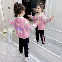 Korean girls autumn dress foreign style suit 2021 new girl sports coat Net red two-piece spring and autumn childrens clothing tide