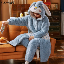 Coral Suede Moon Subsuit Pregnant pregnant woman Sleeping autumn Winter Thickening Plus Suede Postnatal Pure Cotton Breastfeeding Feeding Suit Spring And Autumn