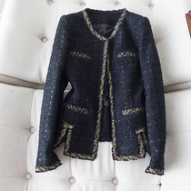 Retro small fragrant wind tweed jacket woven gold silk trim slim slim hairy short coat female spring and autumn