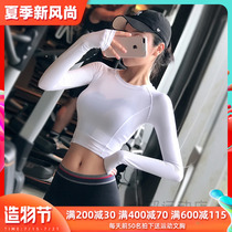 Korean short mesh sports top womens running quick-drying tight fitness long-sleeved net red thin sexy yoga clothes