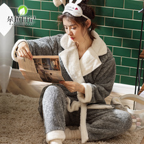 Winter Japanese pajamas women winter cute coral velvet Korean version sweet womens flannel home clothes two-piece set autumn and winter