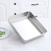 Thickened stainless steel pure flat-bottomed steamed cake ejiao plate Rectangular plate Rice noodle plate Fast food dish basin narrow-sided tray