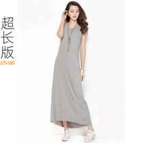 Summer Breaking Size 175 Tall Cotton Dress Longer Women Loose Gray Sleeveless Long Dress Casual Skirt Thin