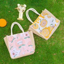 Hipster large capacity cloth bag 2021 new small red book ins handbag student custom cartoon imitation hemp bag