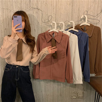 Shirt woman design feeling small crowd 2022 Spring and autumn new Korean version mill Mao comeback Long sleeve tie shirt with bottom blouse