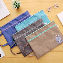 Hongxing denim A4 thick double zipper file bag cartoon cute student storage bag hand carrying book hipster