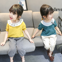 2022 Summer New Pint Female Baby Short Sleeve Doll Shirt Female short sleeve shirt lace collar Korean version blouses foreign air