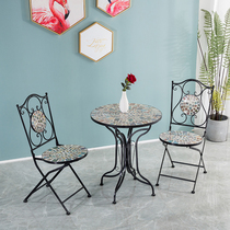 Mosaic table and chair combination balcony leisure table and chair outdoor courtyard terrace casual simple small coffee table three-piece set