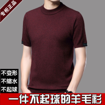 Spring bamboo autumn and winter half high round collar mens short sleeve wool knit cardiovert youth thick beat bottom half sleeve sweater pure color