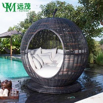 Outdoor Large Round Bed Beach Sofa Bed Rattan with Lying Chair Vine Chair Seaside Beach Casual Lying Bed Bird Cage Chair