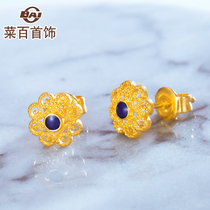 Y Cai hundred jewelry gold earrings foot Gold blue flowers fashion baked color hollow frosted matte earrings earrings