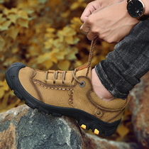 Haurow outdoor climbing shoes mens anti-wear and shock absorbing hiking shoes Bull Leather Outdoor Shoes Autumn Mens Shoes New Tide