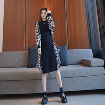 2021 new womens autumn costume temperament chic French retro niche high-end design sense stitching knitted dress