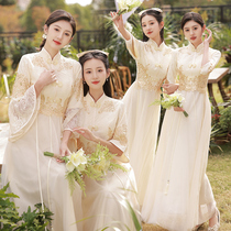Chinese bridesmaid dress female 2022 winter new champagne color Xiuhe wedding sister group dress skirt Chinese style long sleeves