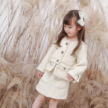 Small fragrant wind set girl 2022 early autumn new French Net red temperament coat skirt childrens two-piece set