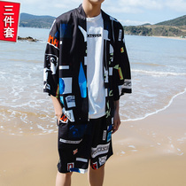 Summer travel Beach suit men Sanya seaside holiday clothes Hawaiian wind trend loose couple two-piece set