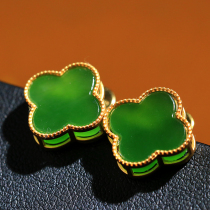 Mu Huang jewelry shop natural apple green clover earrings 925 silver inlaid gilded elegant gentle women