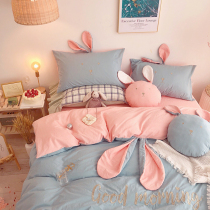 ins pure cotton four pieces mesh red Tongan all cotton linen quilt cover Double princess windy girl bed with supplies