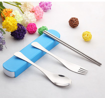 Primary School students spoon chopsticks set 304 stainless steel tourism western food fork three dinner portable tableware with lunch box