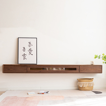 Wall-mounted TV cabinet hanging wall solid wood small family type ultra narrow walnuts wood bedroom hanging hanging creative wall hanging cabinet