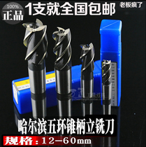 Harbin Taper shank end mill 12-80 Taper shank high speed steel milling cutter Fully ground spiral black 6542