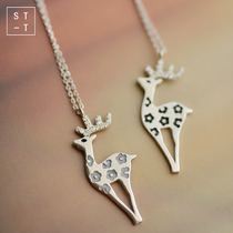 t Shen Mrs S925 sterling silver plum deer pendant necklace girl temperament Korean cute elk choker