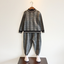 Autumn and winter boys suit two sets of children half-high collar sweater pants CUHK childrens Korean version knitted pants parent-child tide