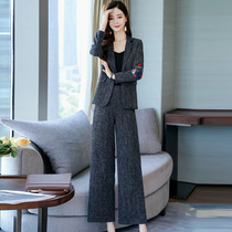 2021 new fashion autumn suit professional wide leg pants suit womens two-piece suit temperament is thin and wild spring