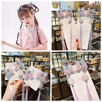 Childrens new new blue and pink ancient style tassel butterfly hair clip little girl flower girl Tang dress super fairy accessories