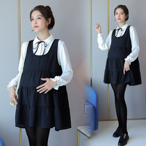 Fake two pregnant womens clothing does not show belly 2021 new spring and autumn Korean version of foreign style loose long sleeve dress