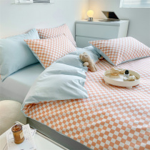 Brief grid bed goods 4 pieces of pure cotton full cotton linen quilt cover pillowcase bed four sets in spring